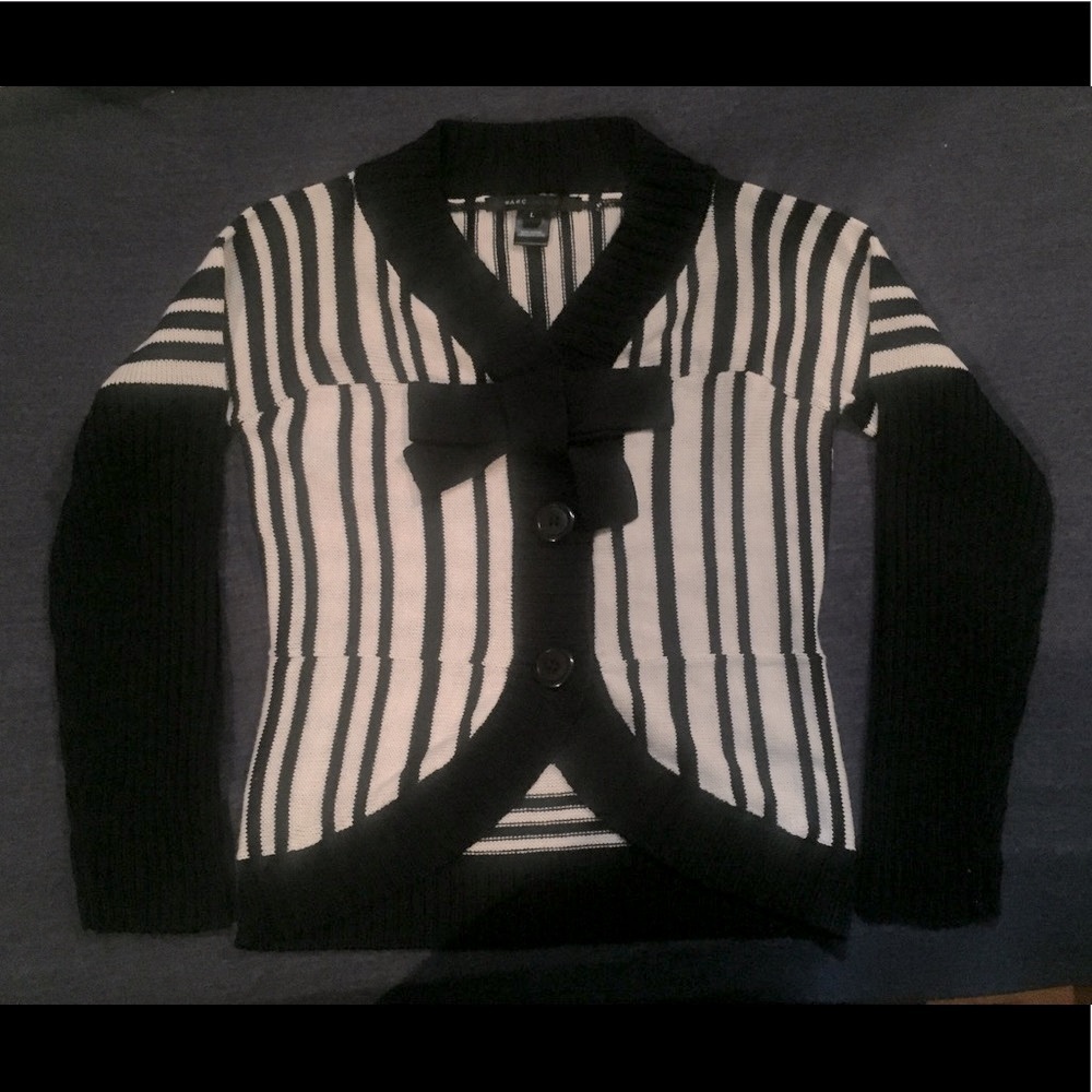 😻NWOT Marc Jacobs Striped Cardigan Sweater L Navy - Picture 4 of 8